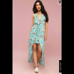 Lulu’s aqua floral print high low maxi dress